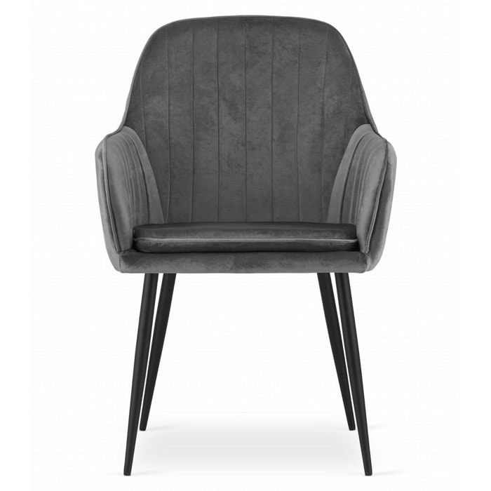 Sedia di design Lugo in velluto grigio scuro con gambe nere