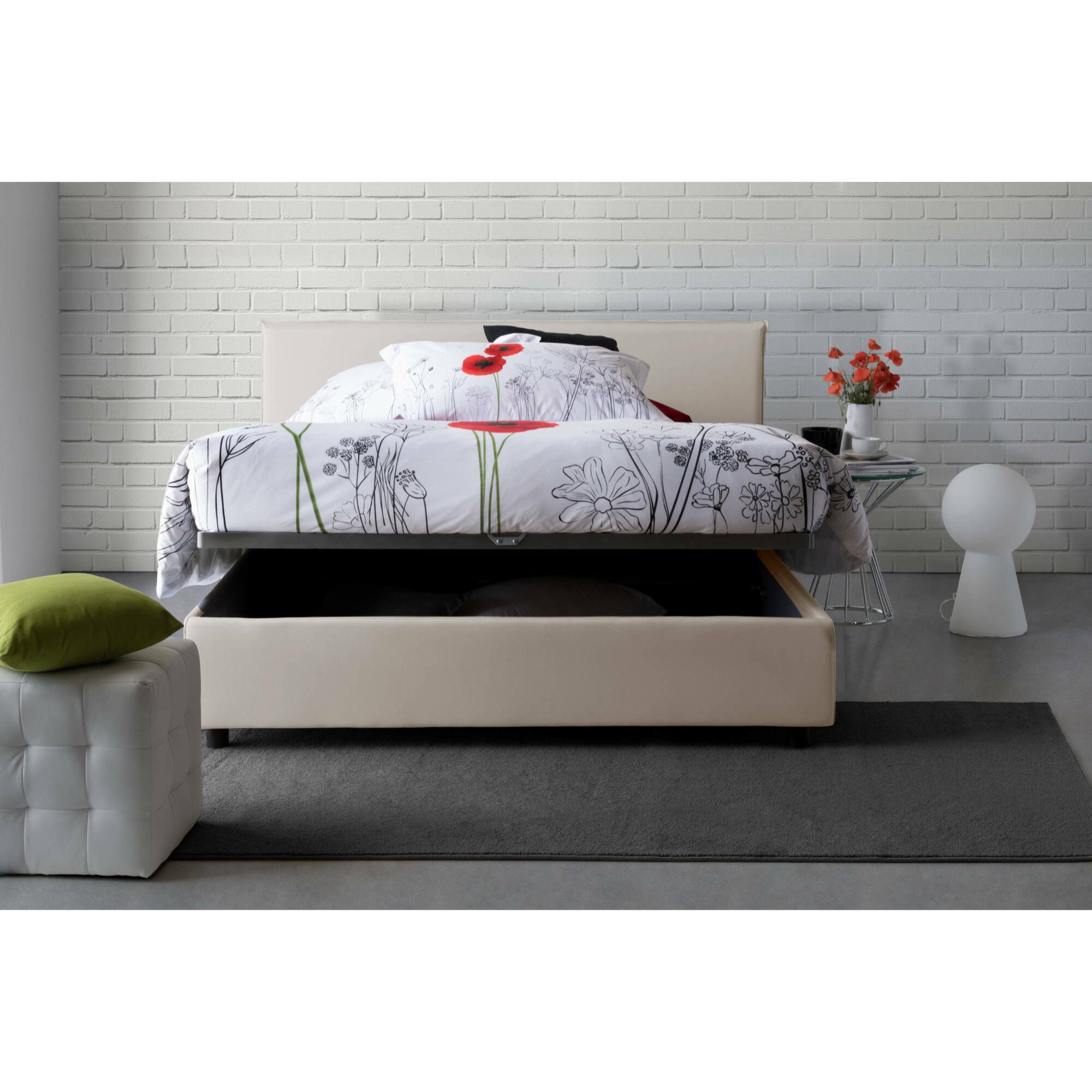 Letto matrimoniale Anassimene, Letto contenitore con rivestimento in tessuto, 100% Made in Italy, Apertura frontale, con materasso Cm 160x190 incluso, Beige