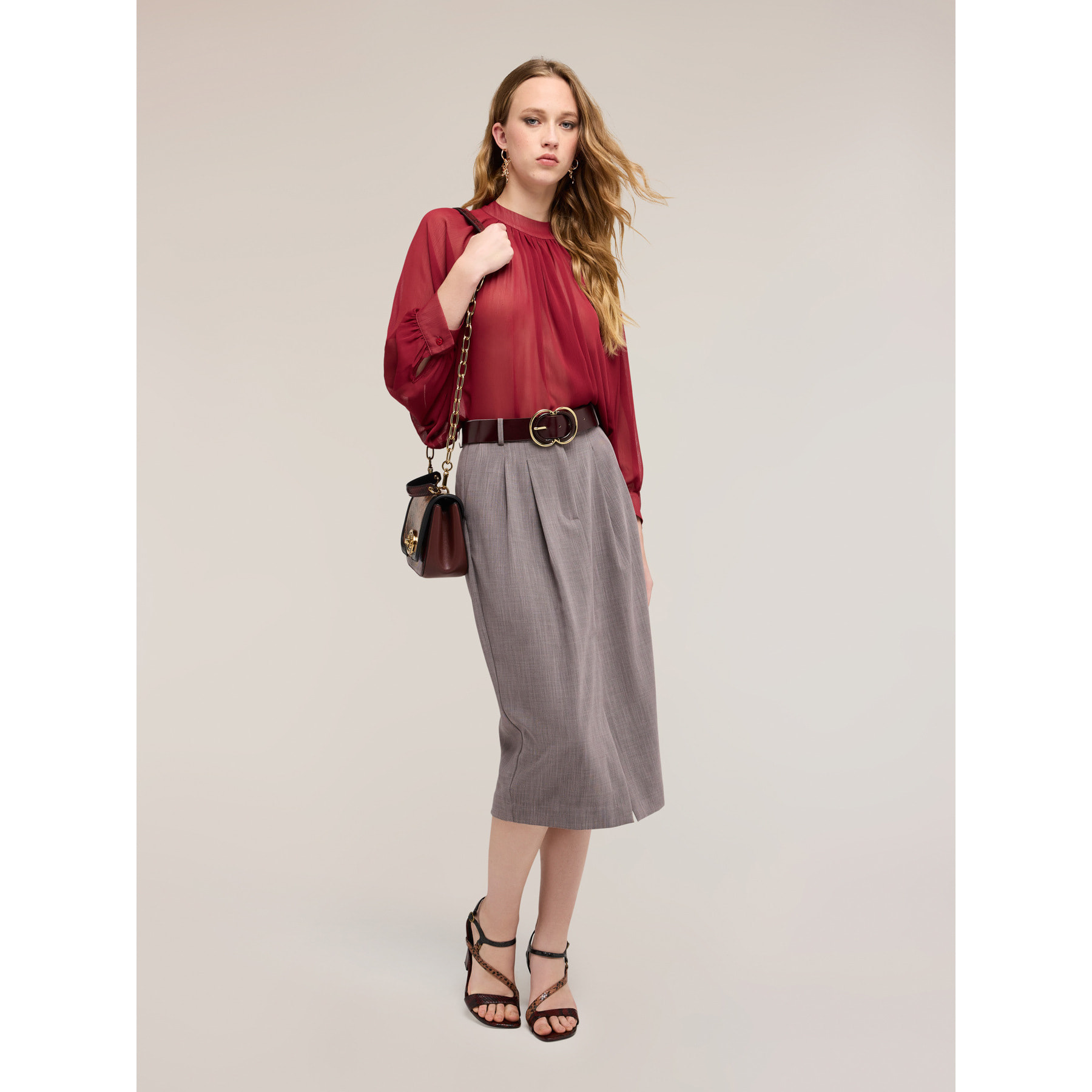 Motivi - Blusa de georgette - Burgundy