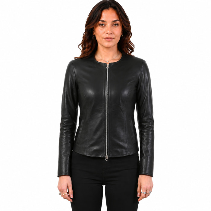Giubbino in pelle di vitello nappa Nero-Slim Fit