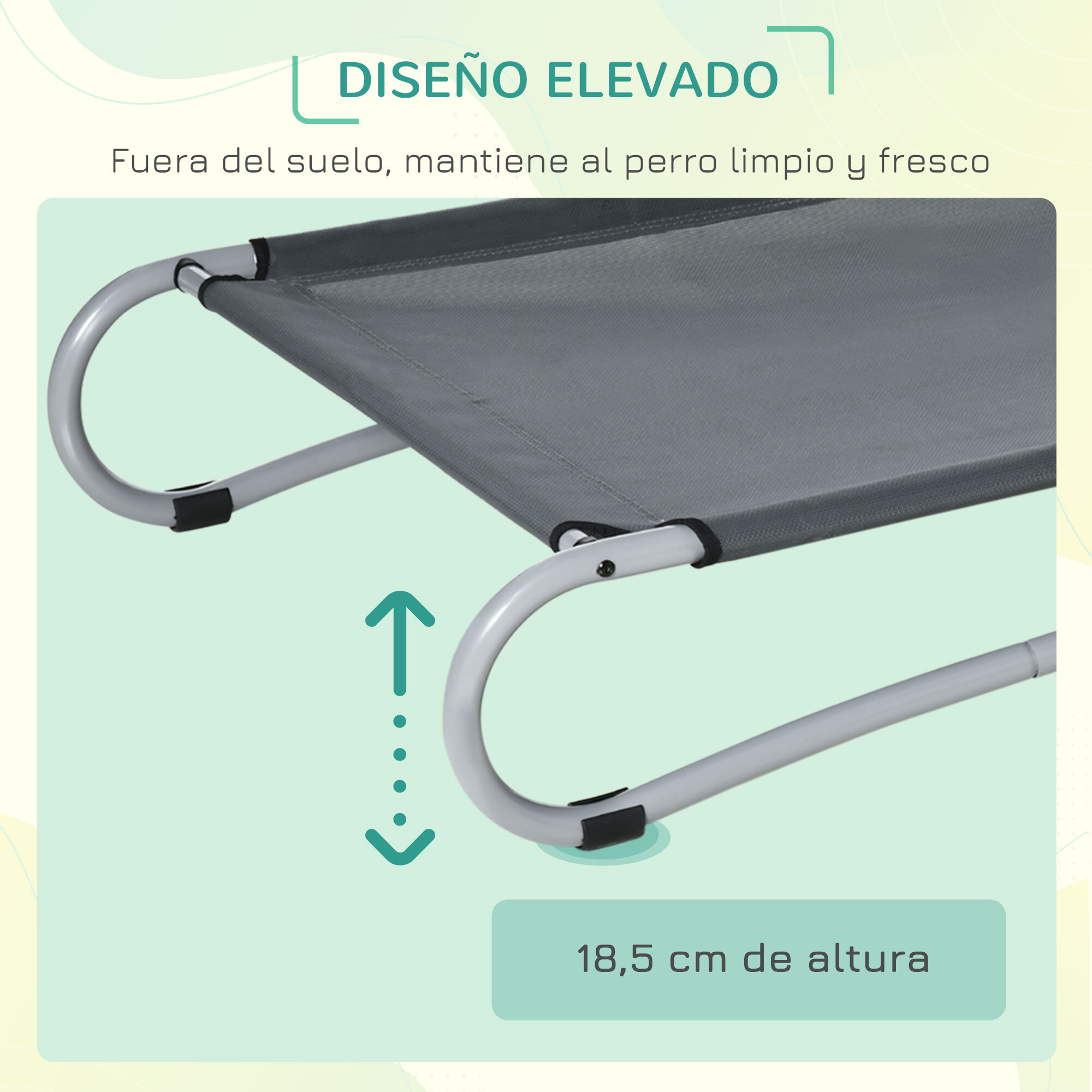 Cama Elevada para Perros Pequeños Medianos Cama para Mascotas con Tela de Malla Transpirable Marco Curvo de Acero para Interior Exterior 110x65x20 cm Gris