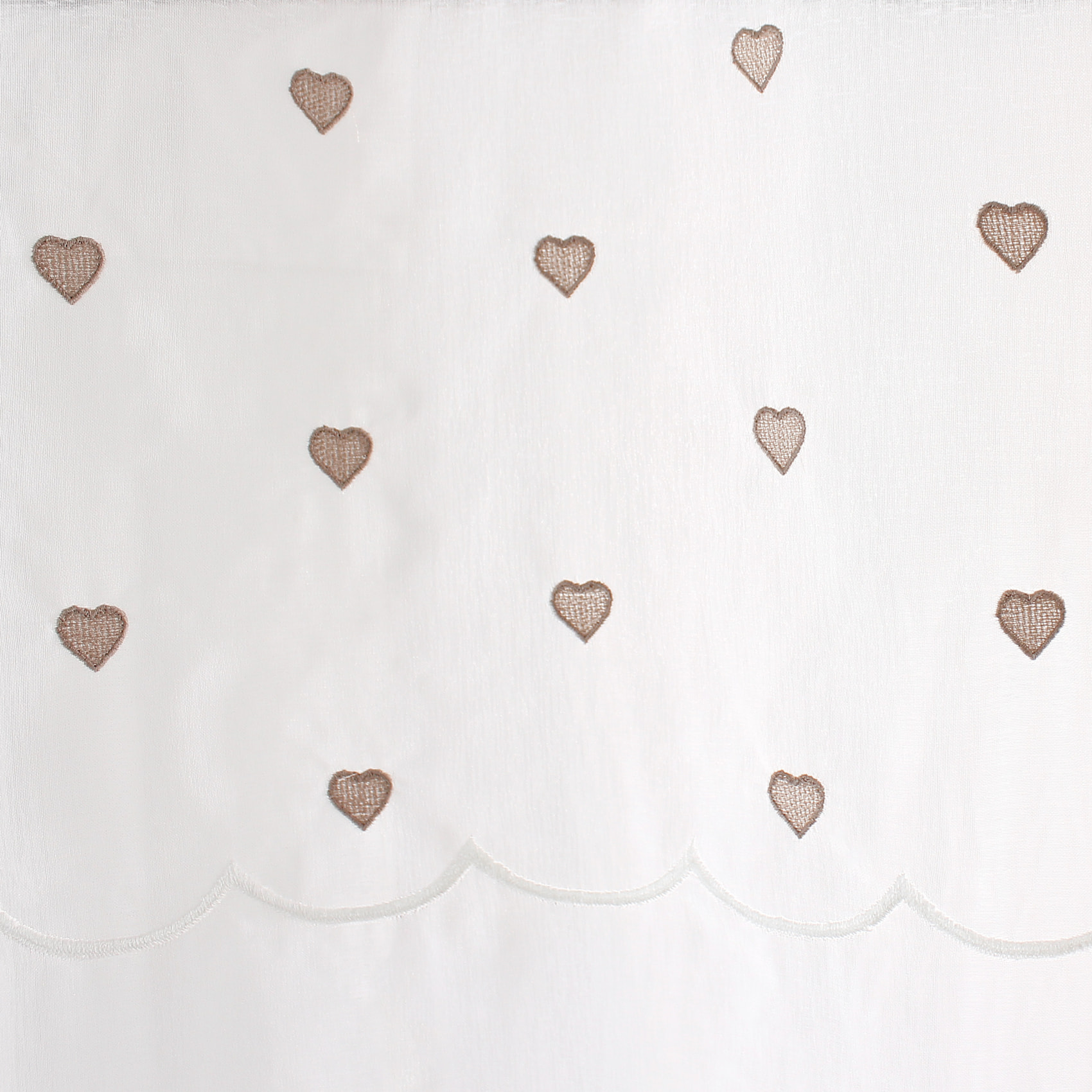 Paire de petits voilages droits sablés avec top à coeurs - Beige