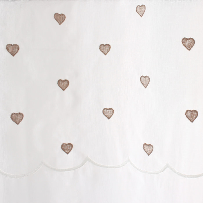 Paire de petits voilages droits sablés avec top à coeurs - Beige