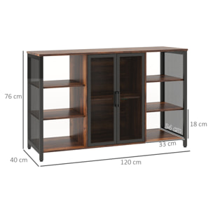 HOMCOM Aparador de Cocina Industrial Mueble Buffet Auxiliar con 6 Estantes Abiertos Porta Copas y Estante Ajustable para Bar Comedor 120x40x76 cm Marrón Rústico