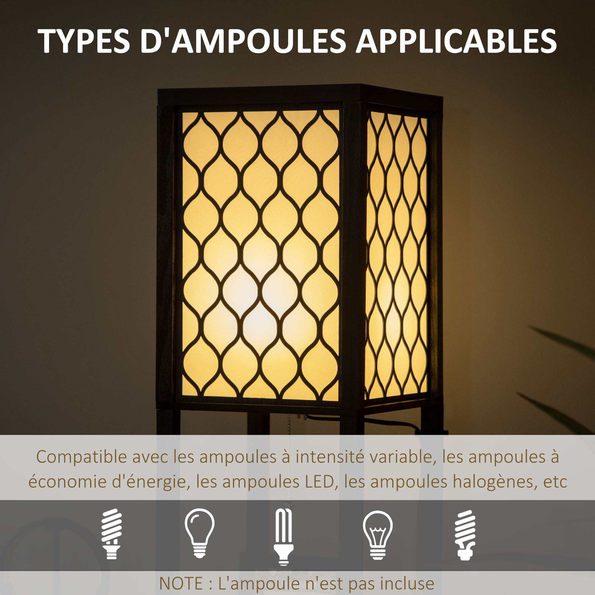 Lampadaire étagère lampe étagère dim. 26L x 26l x 156H cm 2 étagères MDF motif nid d'abeille noir