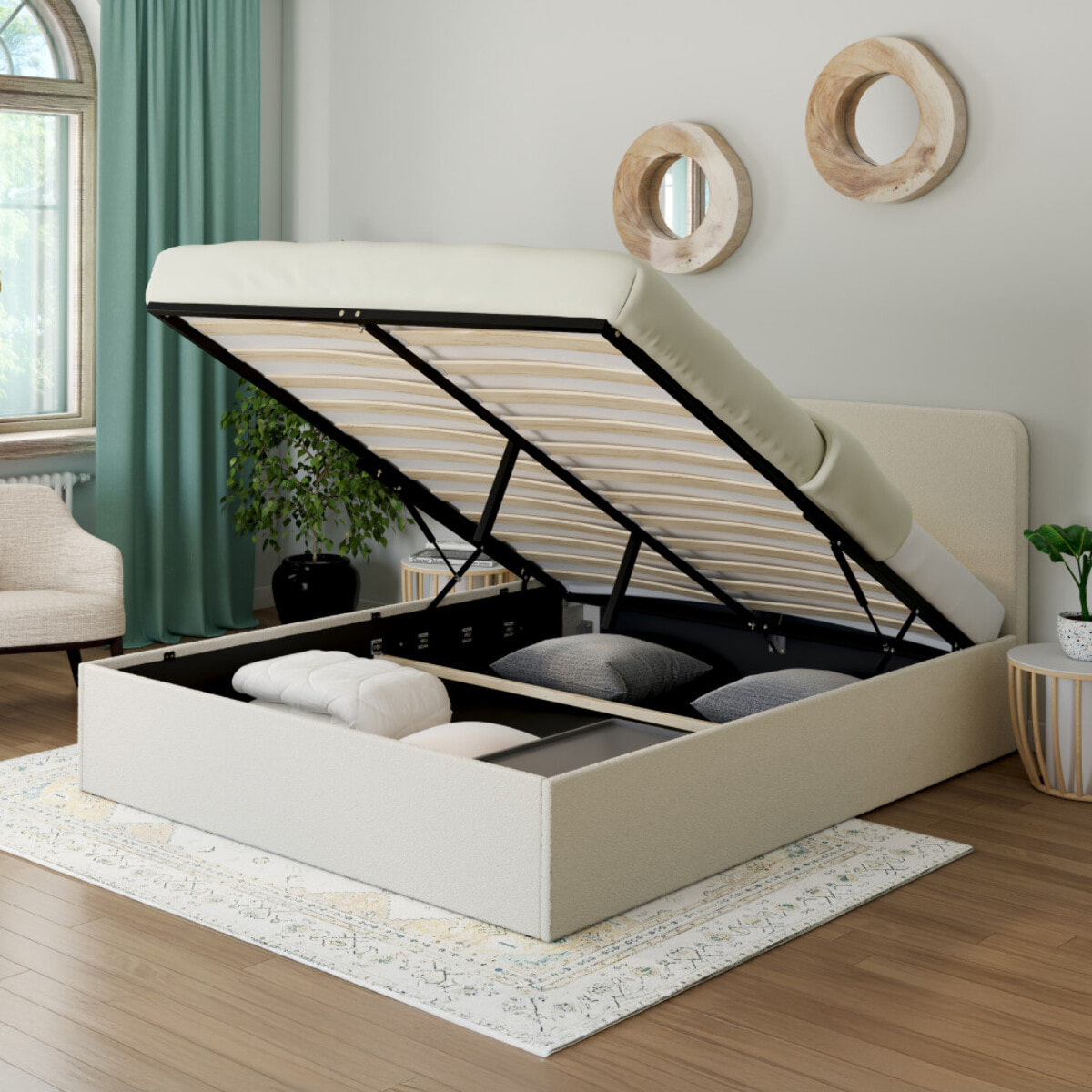 Lit coffre Louise - Blanc bouclette