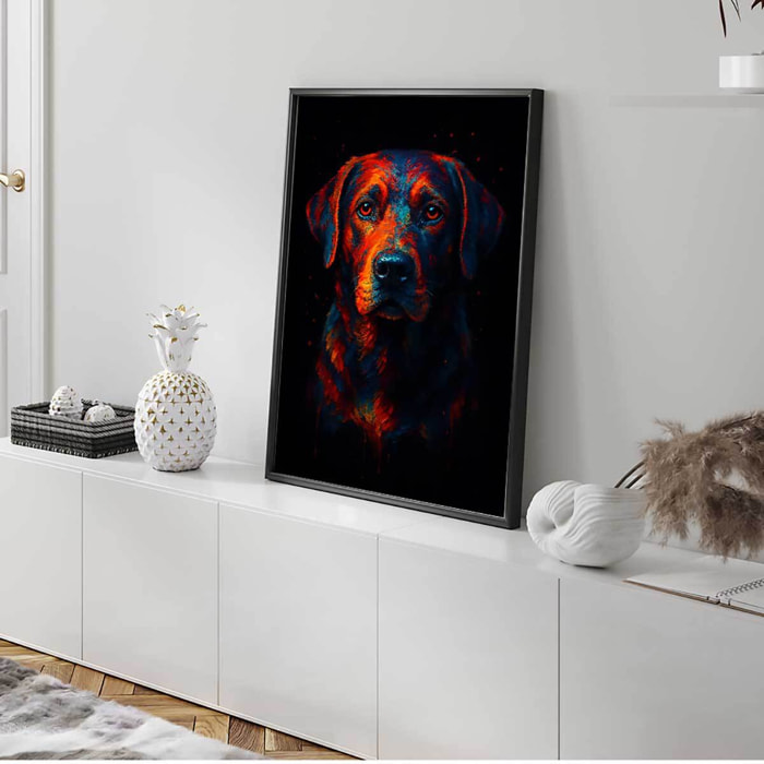 Affiche encadrée chien art multicolore moderne Affiche + cadre en métal - Noir