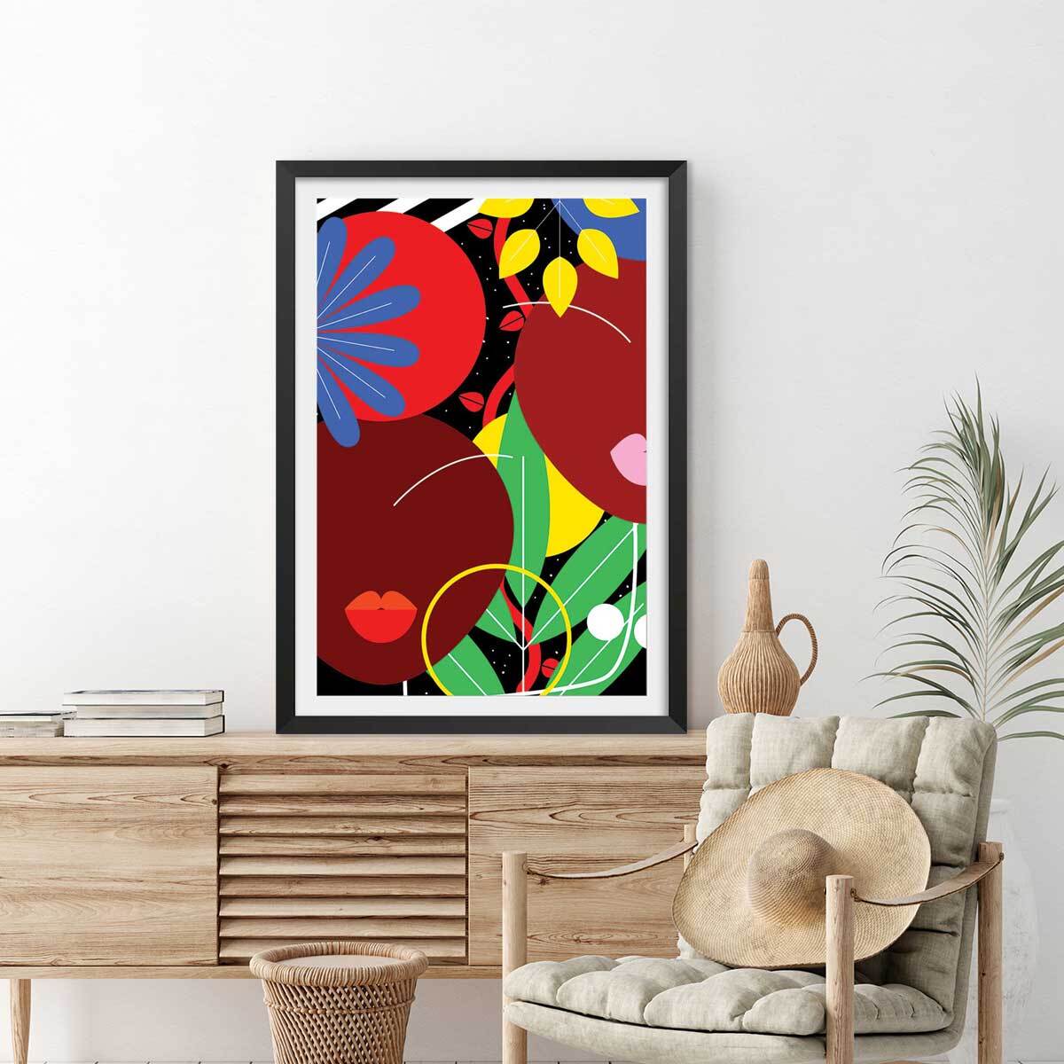 Affiche collage french kiss Affiche + cadre en bois - Noir