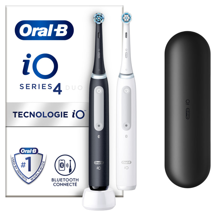 NPI Oral-B iO 4 - Duo Avec Etui de Voyage - Noire et Blanche - Brosses à dents électriques connectées