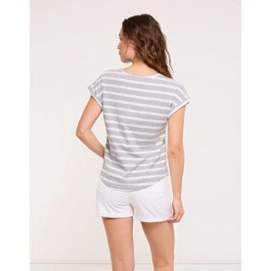 Camiseta Manga Corta de Rayas Gris - Madonna