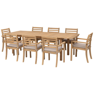 Salon de jardin extensible 180/240cm PADAR en acacia 8 places - coussins sable