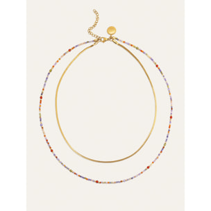 Collar Doble Crystals Lisse Acero Baño Oro