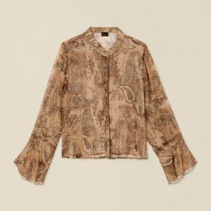 Oltre - Camicia fantasia in creponne - Marrone