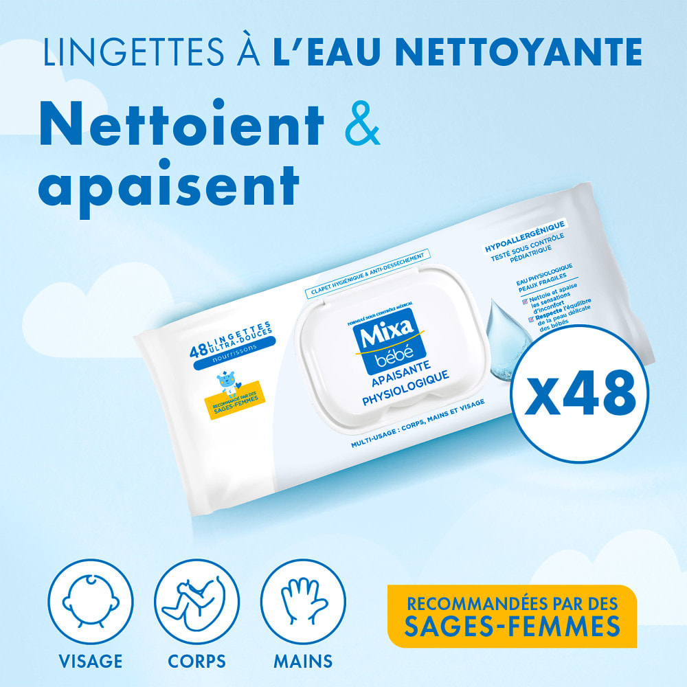 Lot de 18 - Mixa Bébé Lingettes Apaisantes Physiologiques x48
