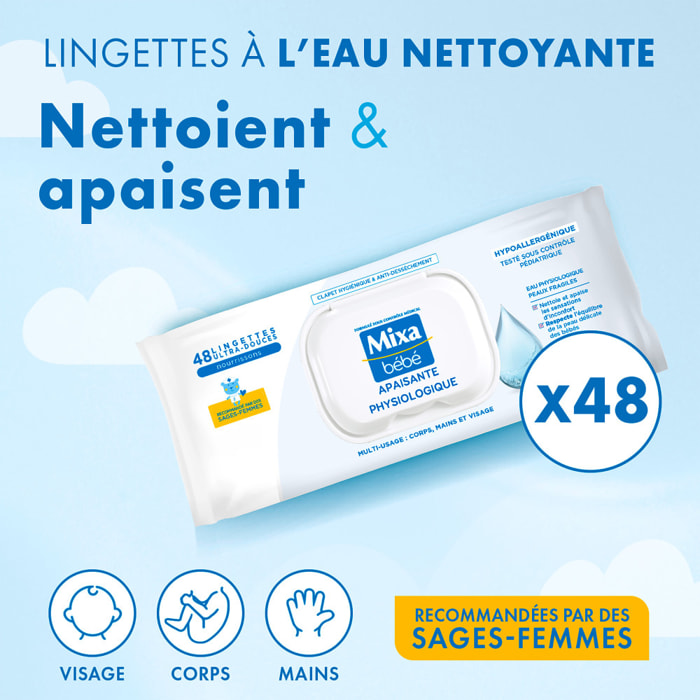 Lot de 18 - Mixa Bébé Lingettes Apaisantes Physiologiques x48