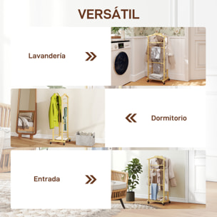 Galán de Noche de Bambú, Perchero con Ruedas, Colgadores de Ropa, Barras para Pantalones, Bandeja y Zapatero, Perchero Burro para Dormitorio, Pasillo, 47x33,7x105,5 cm, Natural