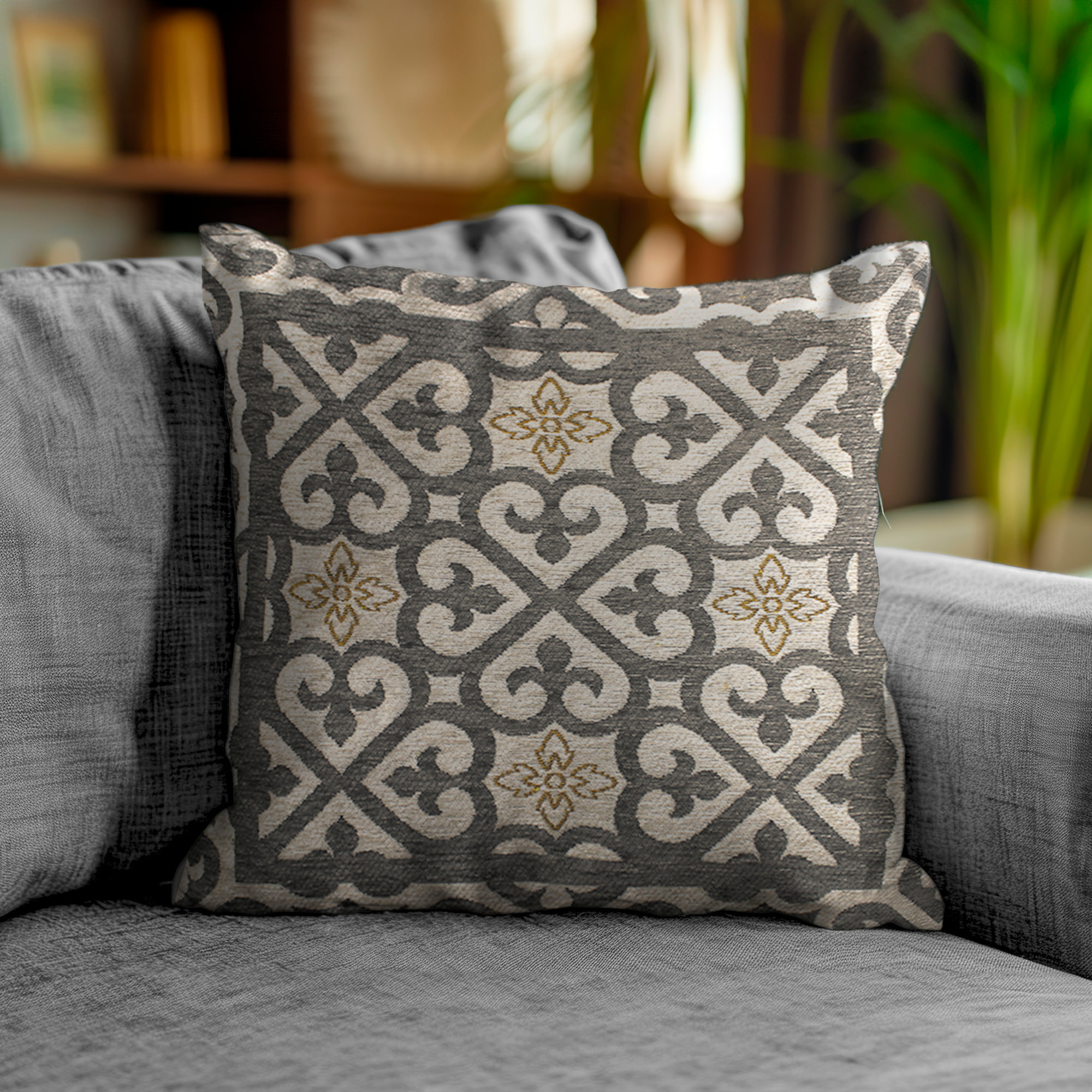 COPPIA CUSCINI ARREDO JACQUARD SFODERABILI 50X50 CM ARABIC GRIGIO CALDO