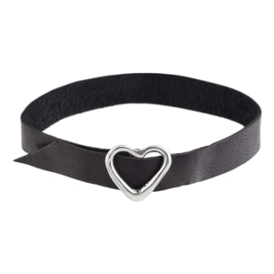 Pulsera piel negro hebilla corazón chapado plata