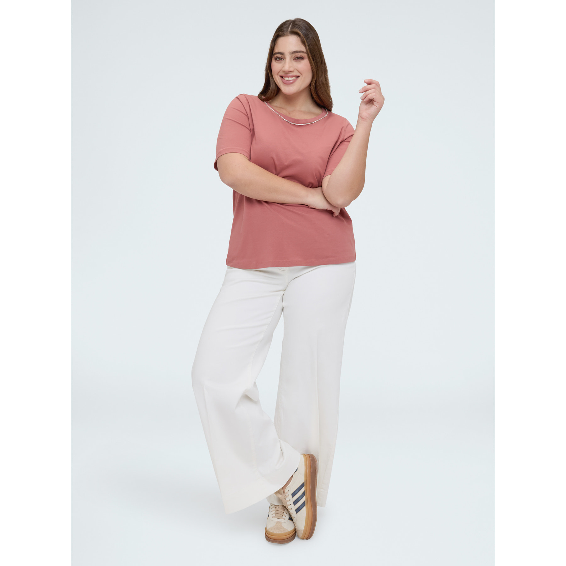 Fiorella Rubino - T-shirt in cotone con applicazioni luminose - Rosa