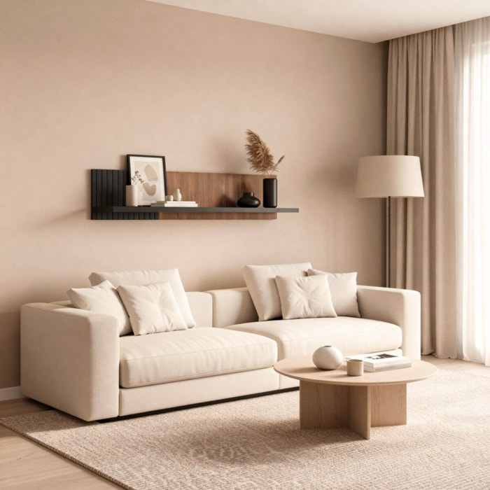 Mensola da muro moderna in legno noce e nero 110x20x25 cm – Toledo