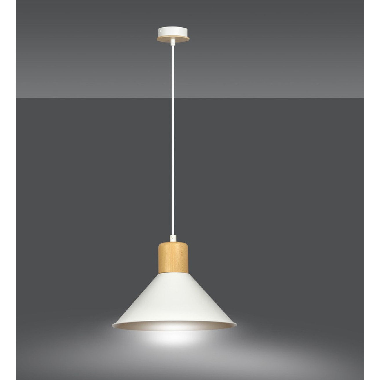 Lampada a sospensione Rowen in acciaio bianco e legno