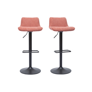 Tabourets de bar réglables pivotants 360° en tissu effet velours texturé terracotta et métal noir (lot de 2) BOOST