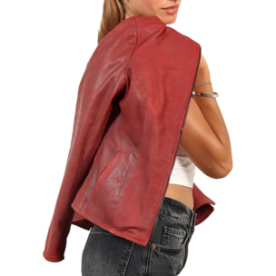 Giubbino in pelle di vitello rifinizione dakota bordeaux-Slim Fit