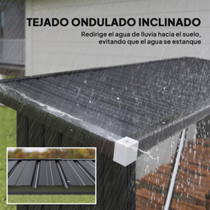 Casetilla para Leña de Acero Galvanizado, Cobertizo Leñero Exterior de Almacenamiento de Troncos, con Base Elevada y Techo Inclinado, 213x66,5x150 cm, Gris Oscuro
