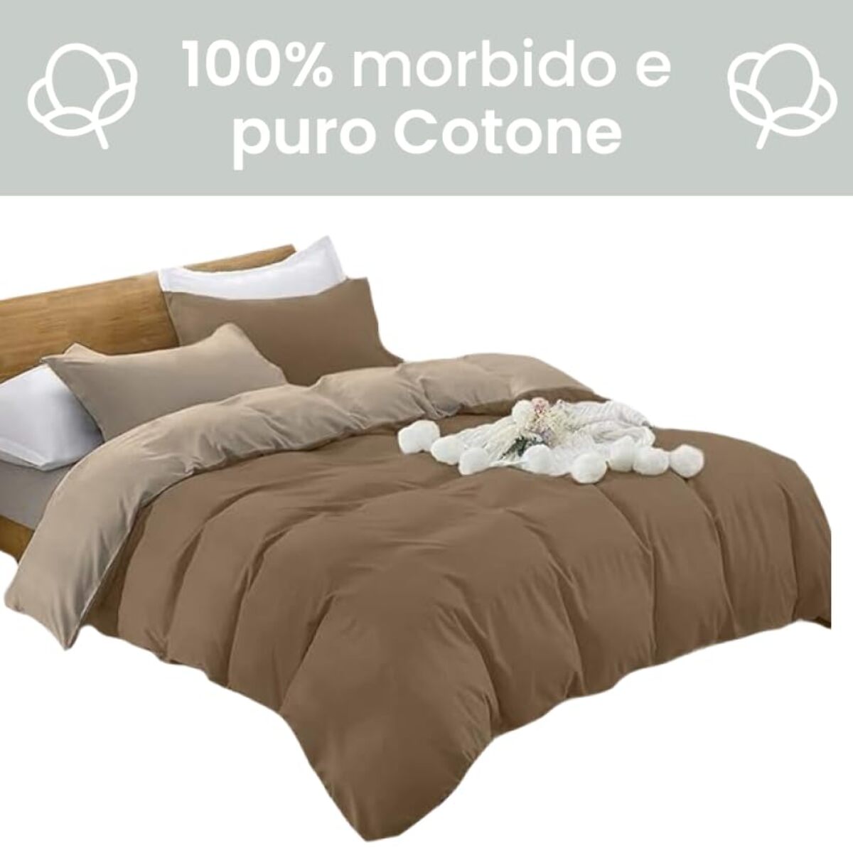 Parure copripiumino bicolore in cotone - TORTORA/PANNA