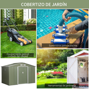 Cobertizo de Jardín Exterior 277x195x192 cm Caseta de Jardín Metálica para Almacenamiento de Herramientas con Base Incluida y 4 Ventanas 4,83 m² Verde Claro