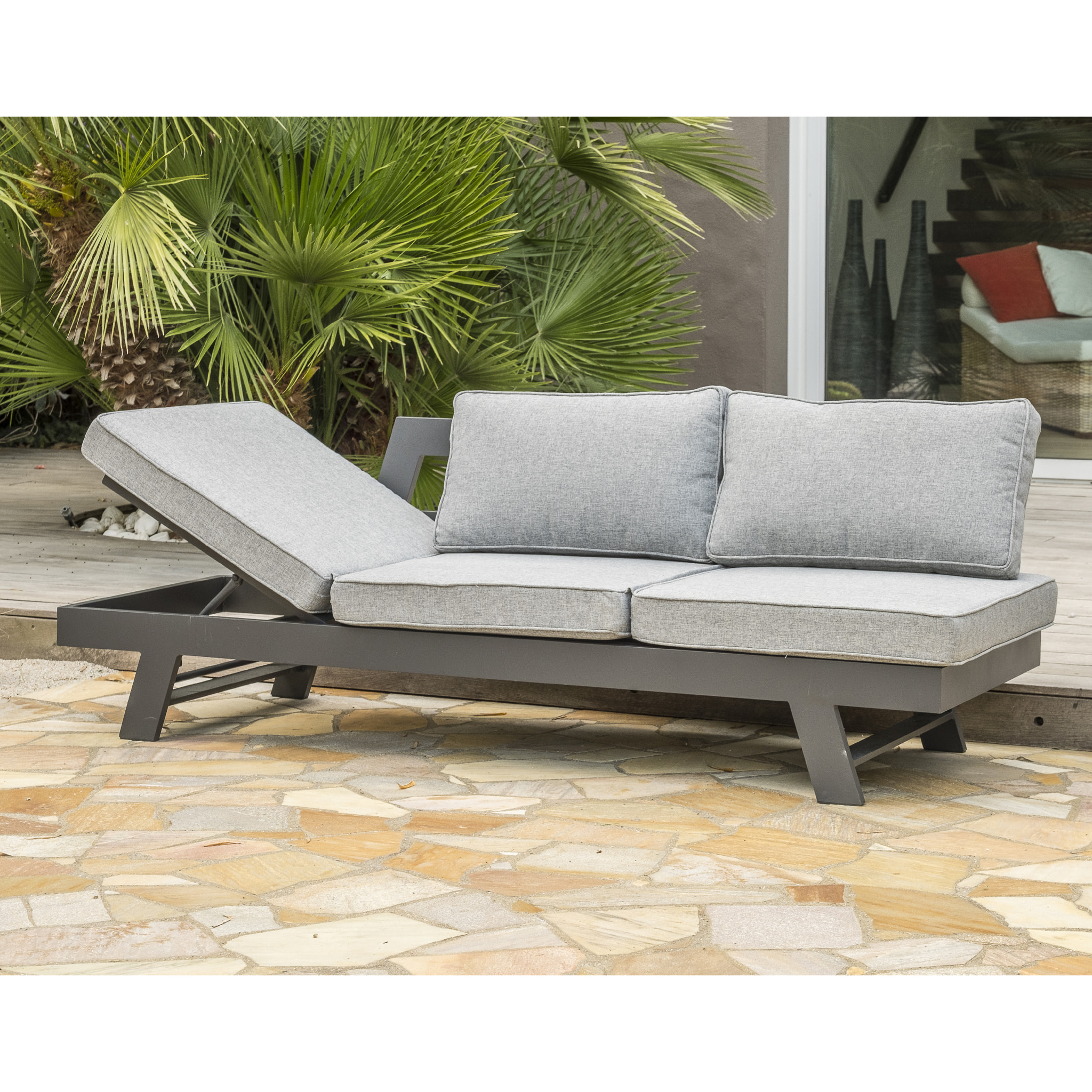 NEWYORK - Salon d'angle de jardin 6 places en aluminium gris anthracite
