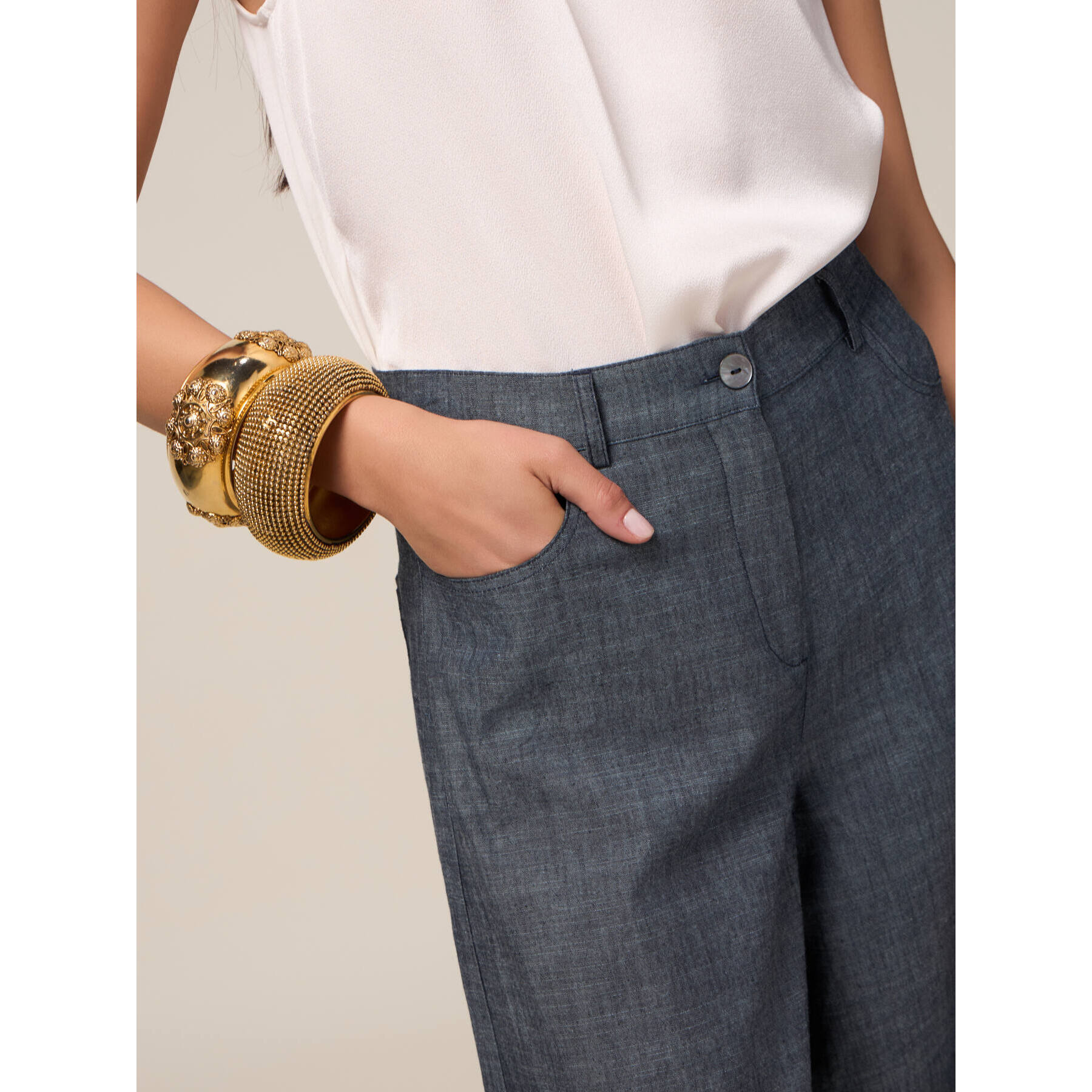 Oltre - Bermudas de mezcla de lino efecto denim - Azul