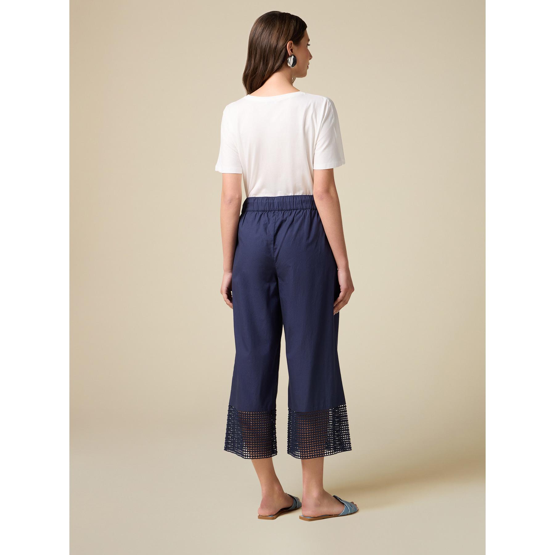 Oltre - Pantaloni cropped con inserti in macramé - Blu