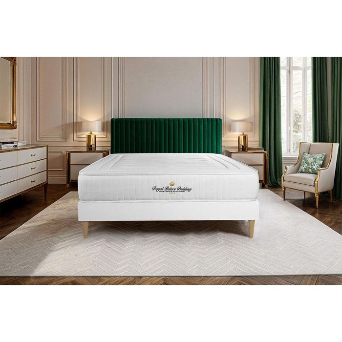 Ensemble matelas LANCASTER ressorts ensachés et mémoire de forme + sommier kit blanc + Sommier tapissier en kit cm d'épaisseur - Matelas à Ressorts ensachés et mémoire de forme de 22cm d'épaisseur