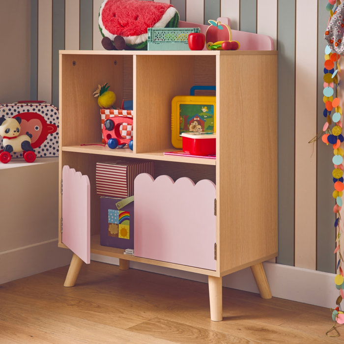 Bibliothèque enfant décor bois 2 étagères 2 portes AZUR