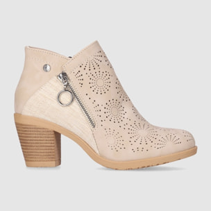 Botines de Piel Sintética - Beig - Tacón: 6 cm