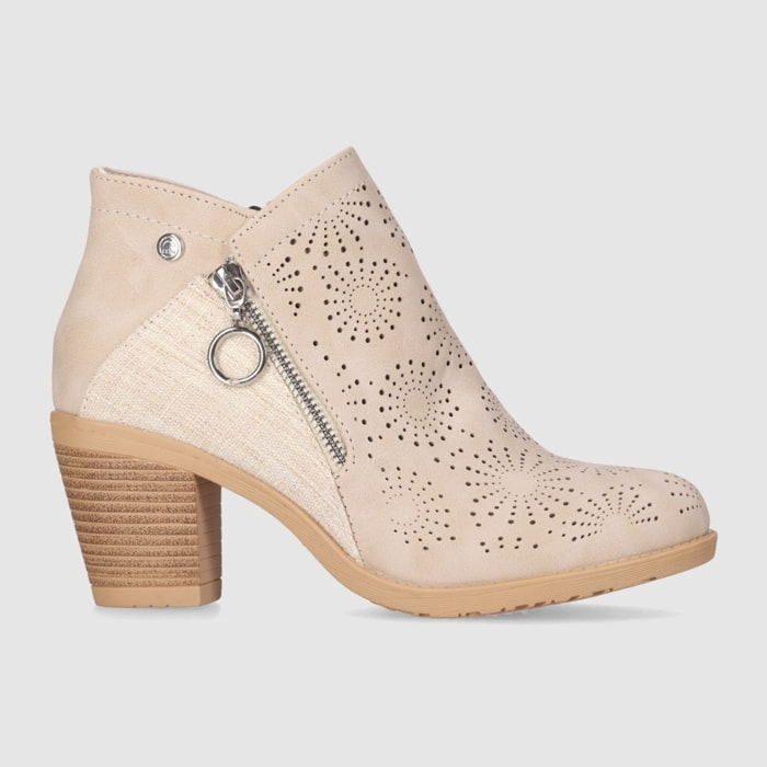 Botines de Piel Sintética - Beig - Tacón: 6 cm