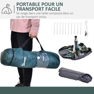 Tente de camping pop up 3 personnes porte 3 fenêtres sac de transport inclus fibre verre polyester PE jaune gris vert