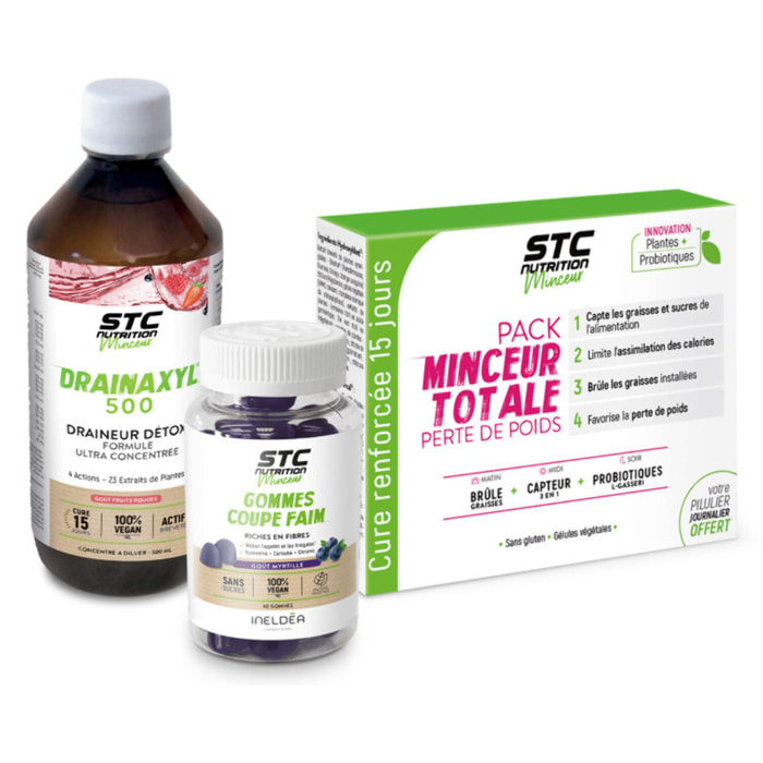 STC Nutrition - Pack Femme Active Fruits Rouges - Cure Minceur 30 Jours - Drainaxyl 500 ml + Pack Minceur Totale + 60 Gommes Coupe Faim - Programme en 3 étapes