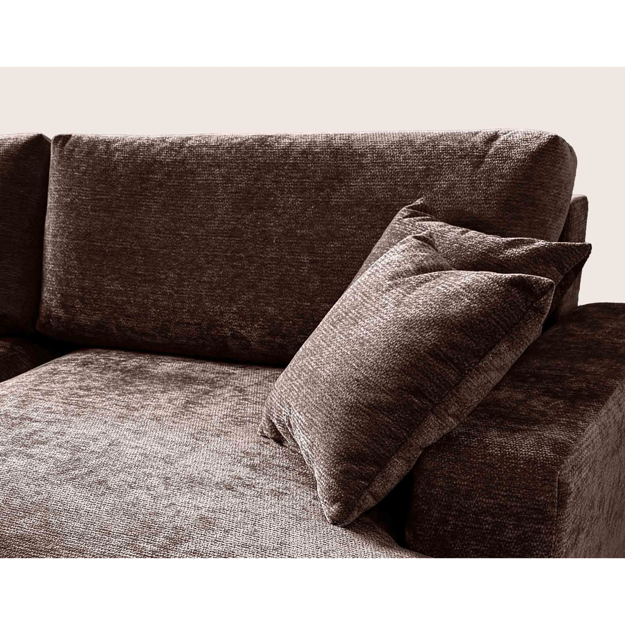 Pivoine - Canapé d'angle ouvert droit 4 places convertible avec coffre en tissu texturé - Marron