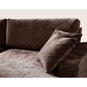 Pivoine - Canapé d'angle ouvert droit 4 places convertible avec coffre en tissu texturé - Marron
