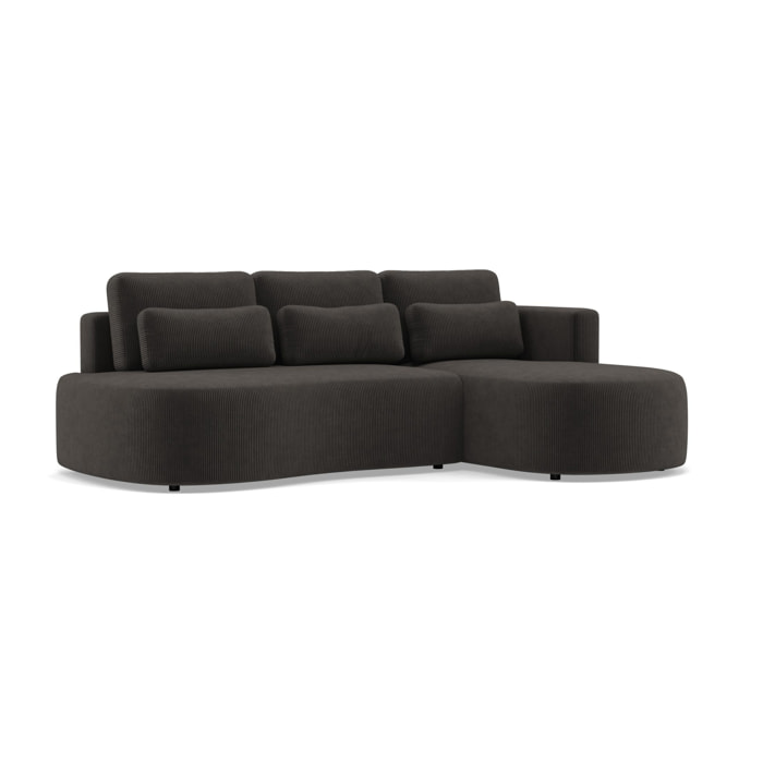 Mahina - canapé d'angle droit 4 places convertible avec coffre en velours côtelé - Gris foncé