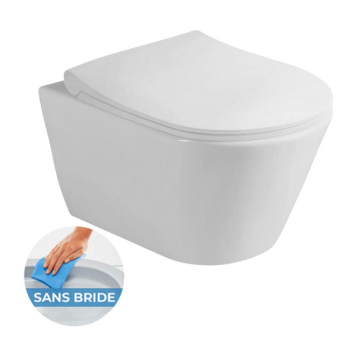 Pack WC Bâti-support Roca + WC sans bride Avva + Abattant softclose + Plaque blanche + Brosse de toilette OFFERTE