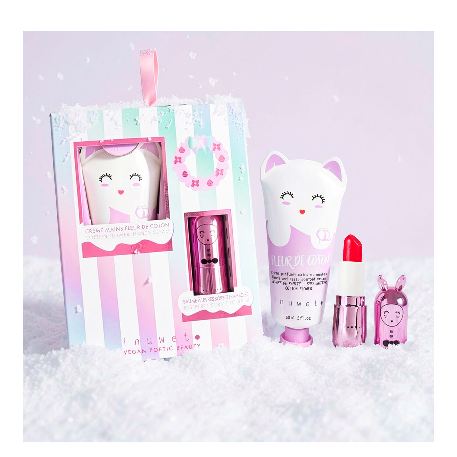 Rainbow - Coffret Crème Mains Fleur de Coton 60ml + Baume à Lèvres Sorbet Framboise