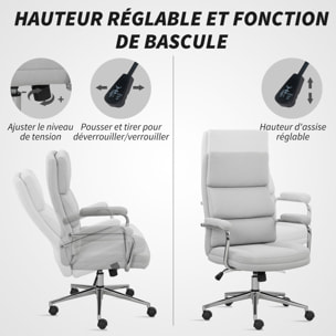 Fauteuil de bureau manager design accoudoirs rembourrés acier chromé tissu toucher lin gris clair