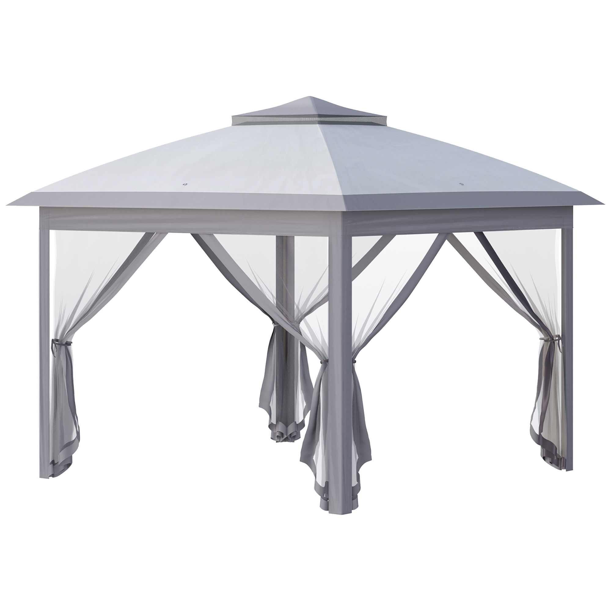 Carpa Plegable 3,3x3,3 m Altura Ajustable en 3 Niveles Cenador de Jardín con Doble Techo 4 Mosquiteras Extraíbles y Bolsa de Transporte para Camping Fiestas Gris