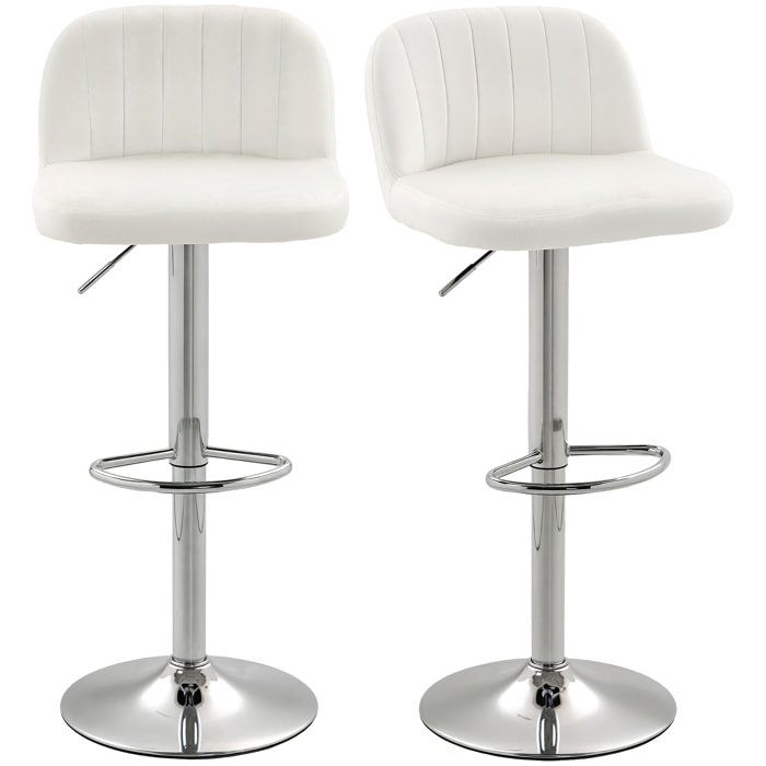 Juego de 2 Taburetes de Bar, Taburetes Altos de Cocina con Asiento Giratorio 81 cm de Altura, Respaldo y Reposapiés, Tapizados de Terciopelo, Fácil Montaje, Estilo Moderno, Crema