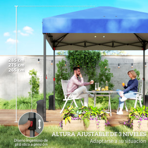 Carpa Plegable 3x3 m, Pop-up, Cenador Pabellón de Jardín con 3 Paredes Laterales, 2 Ventanas Malla, UPF50+, Altura Ajustable 3 Niveles, Bolsa Transporte, Sacos Arena, Gazebo Exterior, Azul