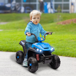 Quad Eléctrico para Niños de +3 Años Coche Eléctrico para Niños con Batería 12V Velocidad 5 km/h Faros Música MP3 Avance y Retroceso Carga 30 kg Azul