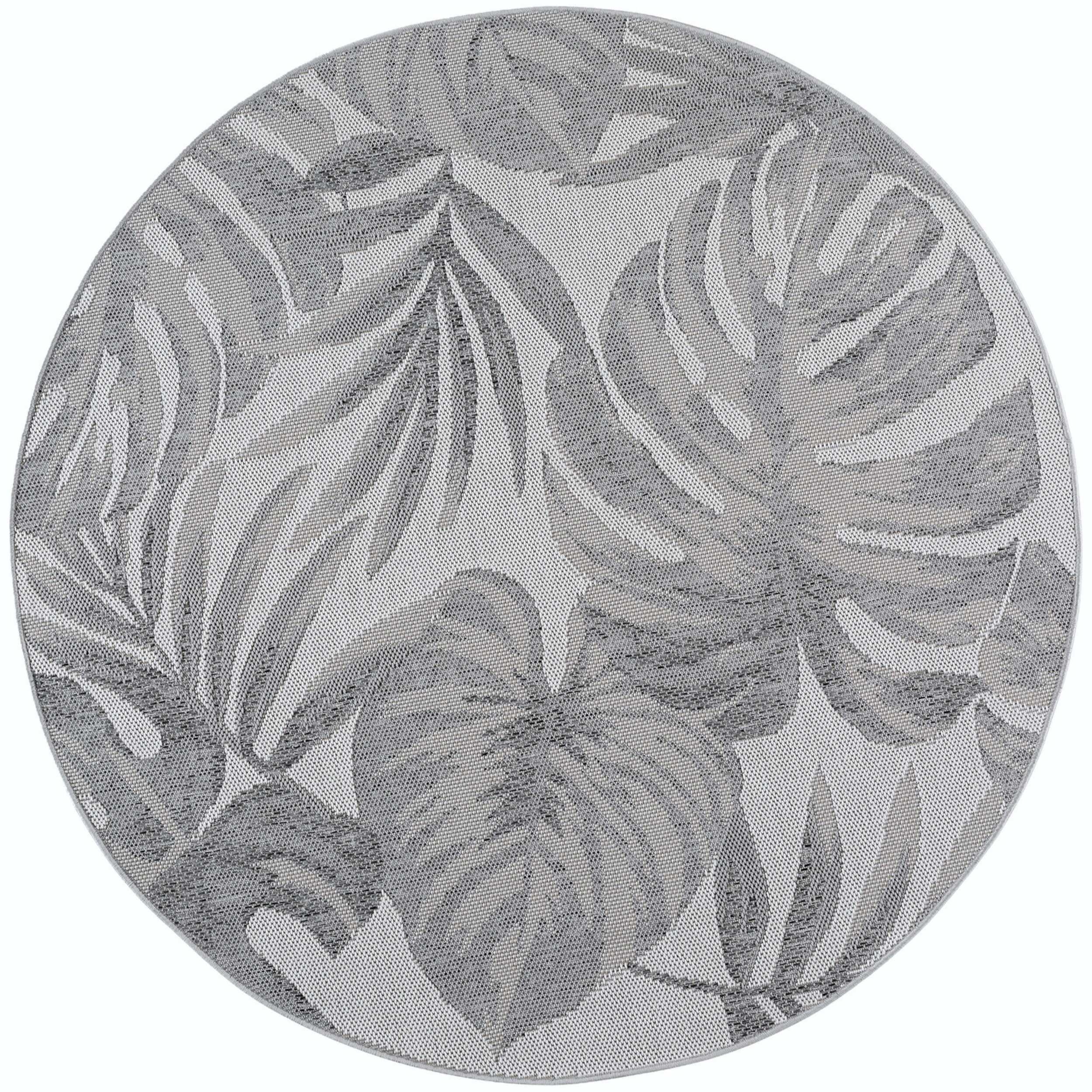 DESERT - Tapis rond intérieur/extérieur gris, design tropical